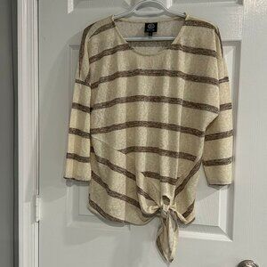 Women's Lightweight sweater with 3/4 sleeves -Tie at Hip by Bobeau  Size L